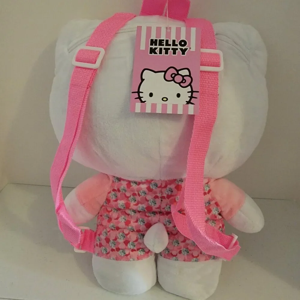 Hello Kitty Plush Backpack 15” Pink Floral Sanrio Kawaii Stuffed Animal Bag Cute